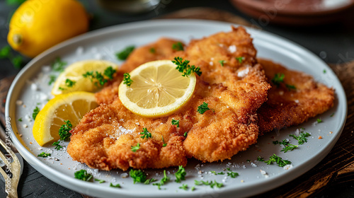 German Schnitzel with Lemon Wedge Snapshot Photo