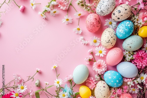 Happy Easter Eggs Basket soft. Bunny in flower easter batch decoration Garden. Cute hare 3d enthusiastic easter rabbit spring illustration. Holy week plush merchandise card wallpaper GPU Rendering