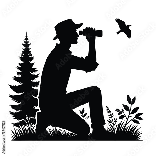 Birdwatcher with Binoculars Silhouette