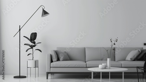 Minimalist Monochromatic Living Room with White Walls AI Generated.