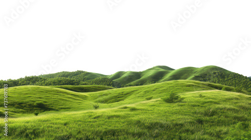 Serene green rolling hills in a peaceful countryside landscape, cut out - stock png.