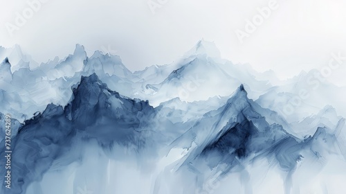 Abstract Blue Watercolor Mountain Range for Calm Serene Backgrounds