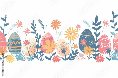 Happy Easter Eggs Basket animation. Bunny in flower easter rose red decoration Garden. Cute hare 3d easter doormat easter rabbit spring illustration. Holy week Abstract card wallpaper cherry blossom