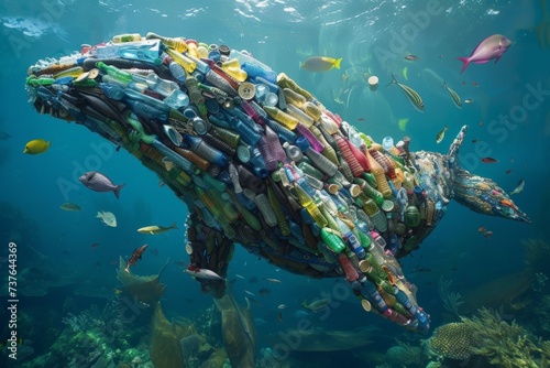plastic pollution, a whale made of plastic bottles, Healthy Oceans Healthy Planet