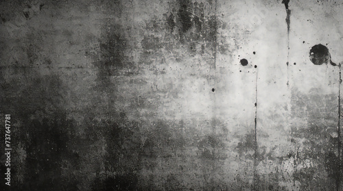 Vintage grunge monochrome background. Rough painted wall of black and white color. Imperfect plane of grayscale grungy. Uneven old decorative backdrop. Texture of black-white.