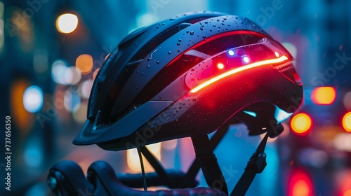 Illuminated Cycling Helmet on Blue Background. Generative ai
