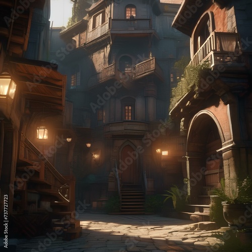 Fantasy city of thieves, Lawless city ruled by thieves' guilds and shadowy criminals amidst narrow alleyways and secret passages1