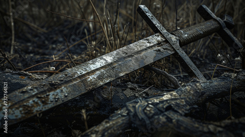 An old weathered sword found on a forgotten battlefield speaks silently of the warrior who wielded it in wars of another century