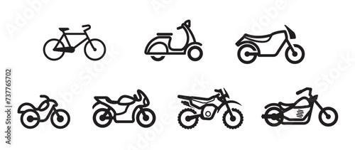 bike scooter motorbike line icon set