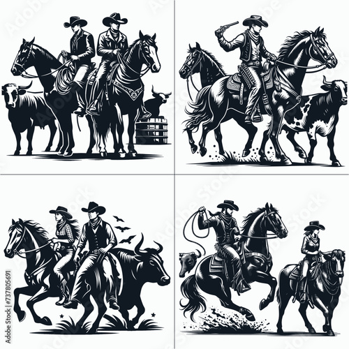 cowboy and cowgirl vector vector bundle File