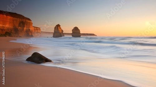 Two of the twelve apostles at sunrise from Gibsons beach, Great Ocean Road, Victoria, Australia