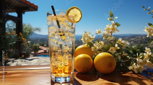 A cold glass of lemonade on a hot summer day
