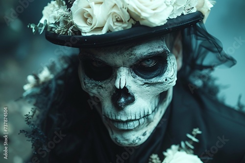 Skeleton in a Top Hat A Creepy and Cool Halloween Costume Generative AI