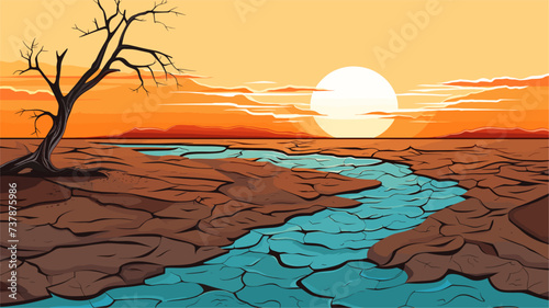 Abstract water scarcity with dry and cracked land symbolizing the impact of water depletion on ecosystems. simple Vector art