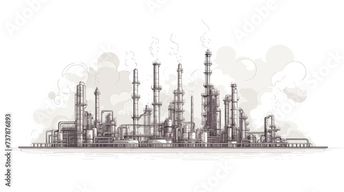 Abstract oil refinery with smoke plumes symbolizing the environmental impact of the oil industry. simple Vector art