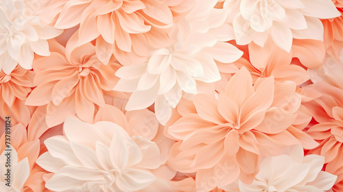 Pattern of monotonous pastel flowers in a peach shade. AI generated. Illustration for design, postcard or print.