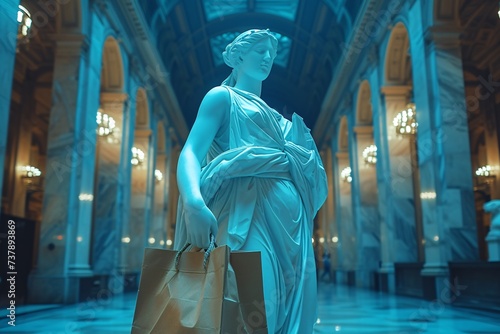 A Statue of a Woman Holding a Shopping Bag in a Modern Setting Generative AI