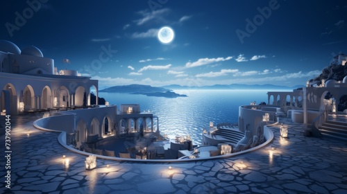 Moonlit Santorini: A Dreamy Night View with Glowing Lanterns