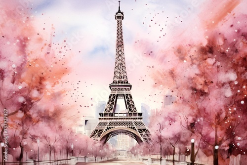 a watercolor of Eiffel Tower