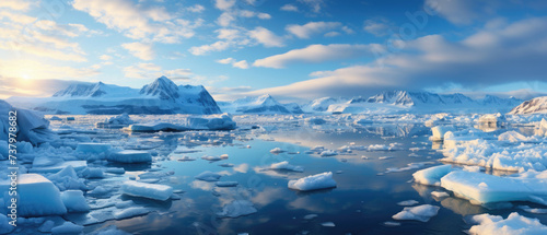 The melting of icebergs in the polar seas is dramatically highlighting global warming created with Generative AI Technology