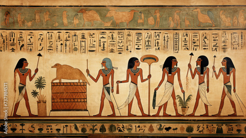 Historical culture of ancient Egyptian tomb art on old paper created with Generative AI Technology 