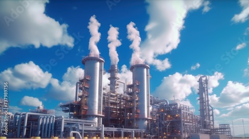 Modern gas power plant petroleum building overlay blue sky cloud for clean air eco saving energy good ozone environment industry