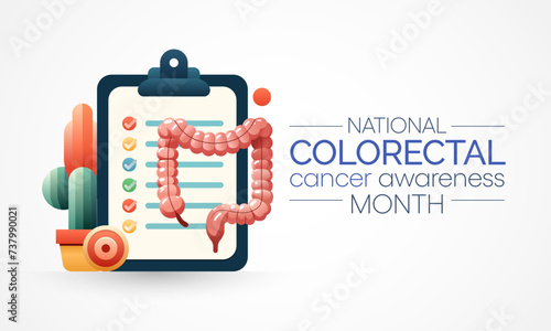 Colorectal Cancer awareness month is observed every year in March, is a disease in which cells in the colon or rectum grow out of control. Sometimes it is called colon cancer. Vector illustration