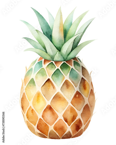 Watercolor illustration with pineapple. Isolated on transparent background. Perfect for card, postcard, tags, invitation, printing, wrapping.