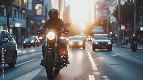 Embarking on daring urban adventures, the motorcyclist conquers the streets with skill and precision.