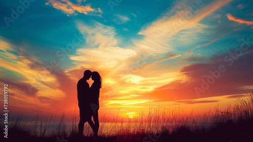 couple in love silhouette at sunset 