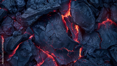 Burning lava in the hot magma of a volcano. Abstract background.