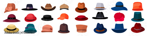 Hat icons different hats. Vector illustration.