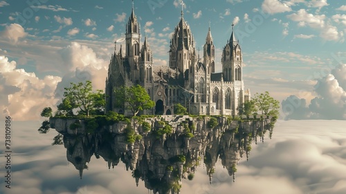 Gothic cathedral on a floating island