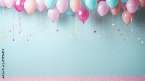Baby shower - Minimalistyczne tło na życzenia urodzinowe - pastelowa tapeta z balonami