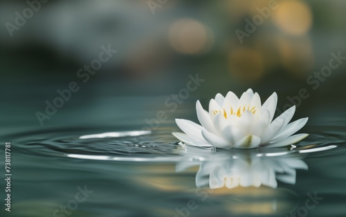 A beautiful lotus in a tranquil pond. A serene Zen Buddhist scene.