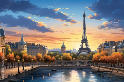 Paris cityscape with the Eiffel Tower in the background