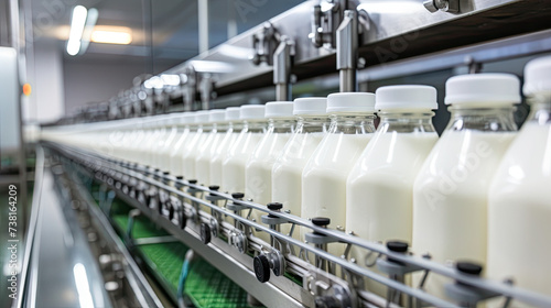  Milk in plastic bottles at factory