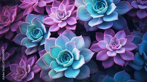 Succulent cactus background. Close up of teal and purple succulent cactus leaves texture wallpaper. Printable wall art. Selective focus