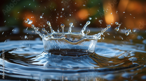 A water drop splashes into a pool, creating ripples in the liquid body of water