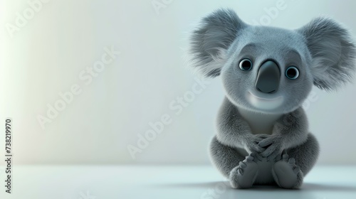 Adorable 3D koala designed with utmost cuteness, rendered on a clean white background. Perfect for kids' projects, greeting cards, and nature-related designs.