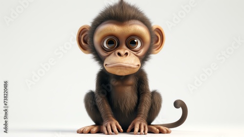 A delightful 3D monkey with an adorable expression, rendered on a clean white background. Perfect for adding a touch of cuteness to any project.