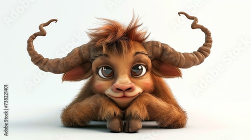 A charming 3D rendering of a cute satyr in a playful pose, set against a clean white background. This whimsical creature with goat-like features, including adorable pointy ears and a tiny ta
