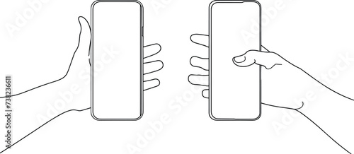 continuous single line drawing two hands holding smartphone touch screen, digital art, minimalist illustration, vector graphics, technology concept