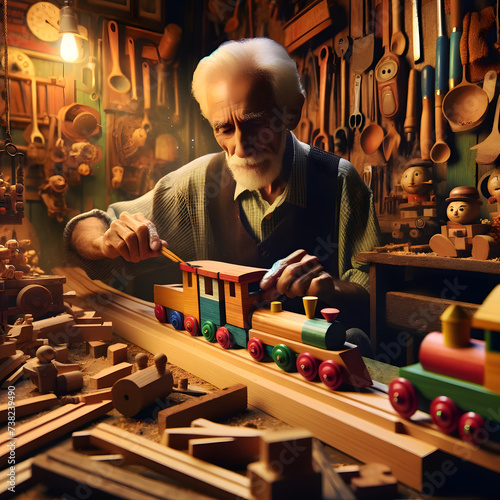 Carpintero construyendo juguete