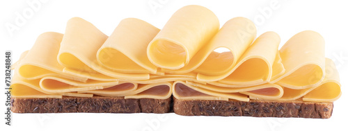 open sandwich two slices of wholemeal bread with several slices of cheese folded on a transparent background