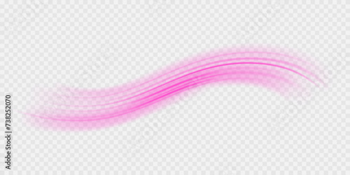 Luminous pink lines of speed. Light glowing effect . Abstract motion lines. White background isolated Light trail wave, fire path trace line, car lights, optic fiber and incandescence curve twirl.