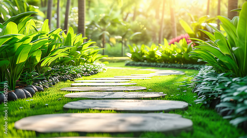 Tranquil Garden Pathway, Natures Beauty, Serene Landscaping Design