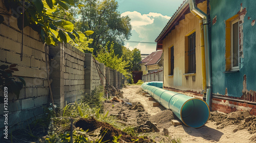 Sewer System Construction: Installing Plastic Pipes in House Building Process