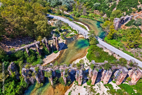 The Roman Aqueduct of Ancient Nikopolis and Louros river in Agios Georgios, Municipality of Philippiada, Preveza, Epirus, Greece.