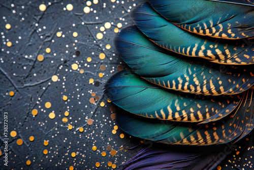 Peacock Feathers Closeup, Vibrant Plumage Detail in Nature, Exotic Beauty and Elegance Concept